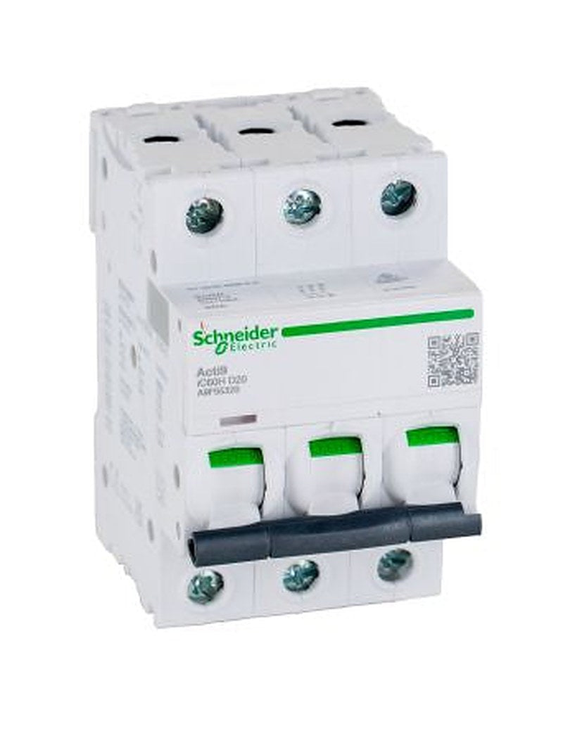 Schneider Electric Acti9 iC60H Miniature Circuit Breaker, 3-Pole, 20A, Type D, 12V, 133 V, 220 V, 240 V, 380 V, 415 V,