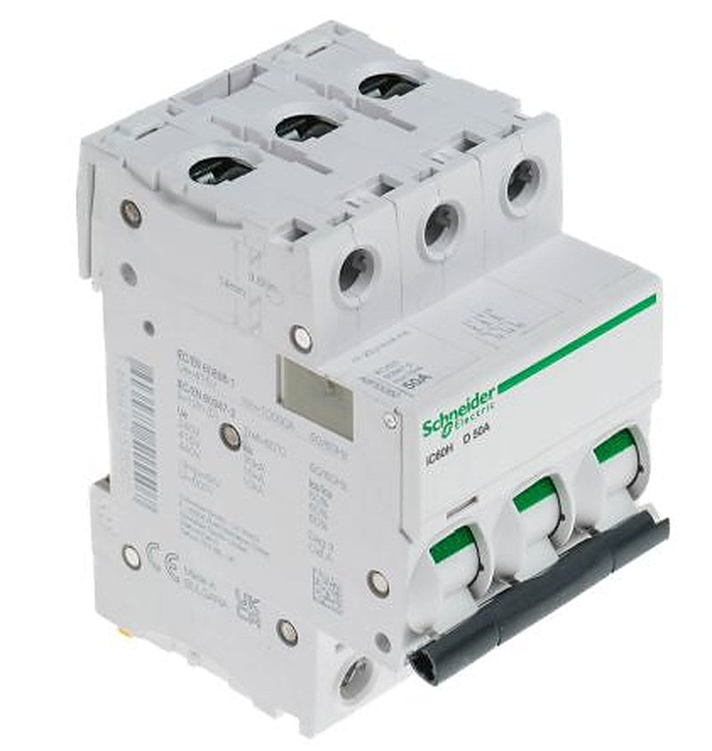 Schneider Electric Acti9 iC60H Miniature Circuit Breaker, 3-Pole, 50A, Type D, 12V, 133 V, 220 V, 240 V, 380 V, 415 V,