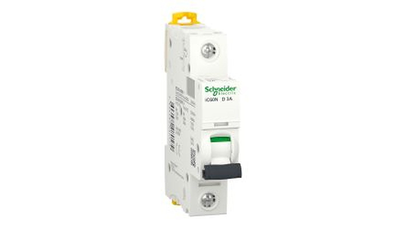 Schneider Electric Acti9 Acti9 iC60 Miniature Circuit Breaker, 1-Pole, 3A, Type D, 500V ac AC, 50 kA Breaking Capacity