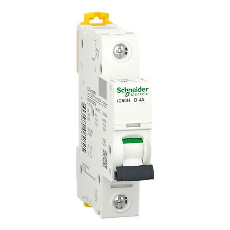 Schneider Electric Acti9 A9F8 Miniature Circuit Breaker, 1-Pole, 4A, Type D, 500V ac AC, 72 V dc DC, 100 kA Breaking