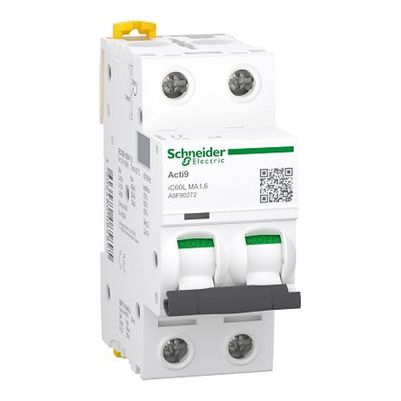 Schneider Electric Acti9 A9F Miniature Circuit Breaker, 2-Pole, 1.6A, Type MA, 500V ac AC, 40 kA Breaking Capacity