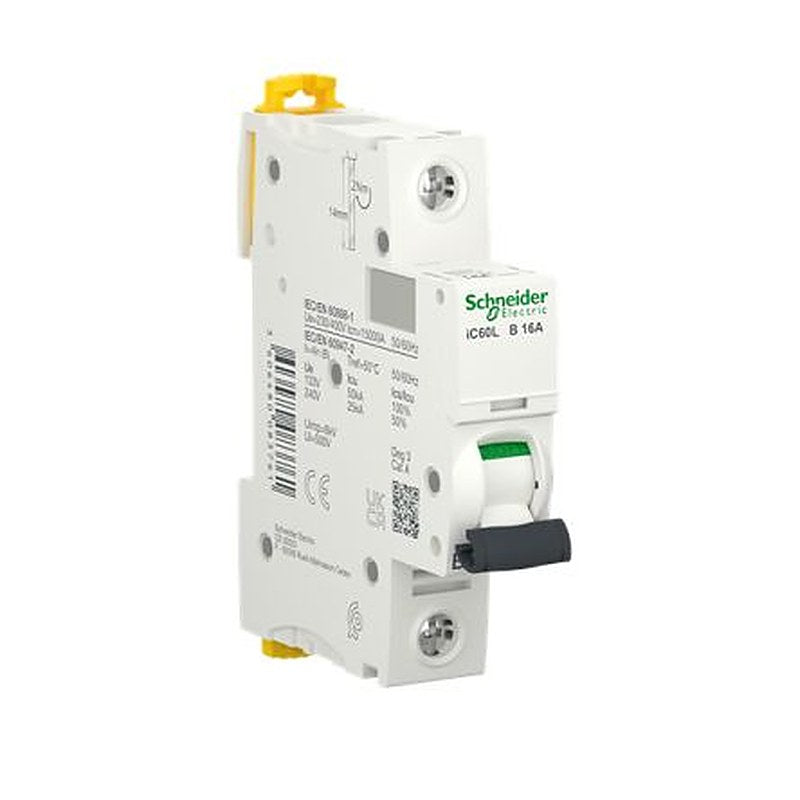 Schneider Electric Acti9 Acti9 iC60 Miniature Circuit Breaker, 1-Pole, 16A, Type B, 230V ac AC, 72 V dc DC, 25 kA