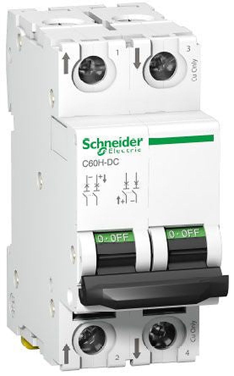 Schneider Electric Acti9 Acti9 PV Miniature Circuit Breaker, 2-Pole, 16A, Type C, 500 V dc DC, 6 kA Breaking Capacity