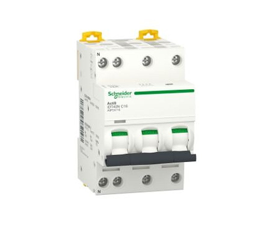 Schneider Electric Acti9 Acti9 iDT40N Miniature Circuit Breaker, 3+N-Pole, 16A, Type C, 400V ac AC, 6000 A Breaking