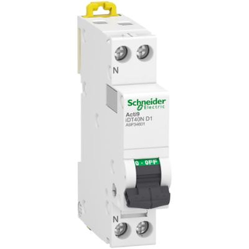 Schneider Electric Acti9 Acti9 iDT40 Miniature Circuit Breaker, 1-Pole, 1A, Type D, 6000 A Breaking Capacity