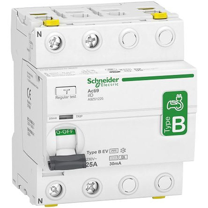 Schneider Electric Acti9 Series Residual Current Circuit Breaker, 25A, 2-Pole, 30 mA, Type B-EV, 25 A 230V ac
