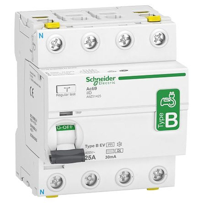 Schneider Electric Acti9 iID Series Residual Current Circuit Breaker, 25A, 4-Pole, 30 mA, Type B-EV, 1500 A 400V ac