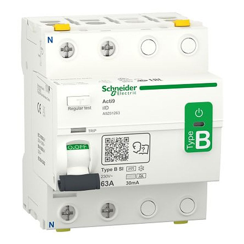 Schneider Electric Acti9 iID Series Residual Current Circuit Breaker, 63A, 2-Pole, 30 mA, Type B-SI, 1500 A 230V ac