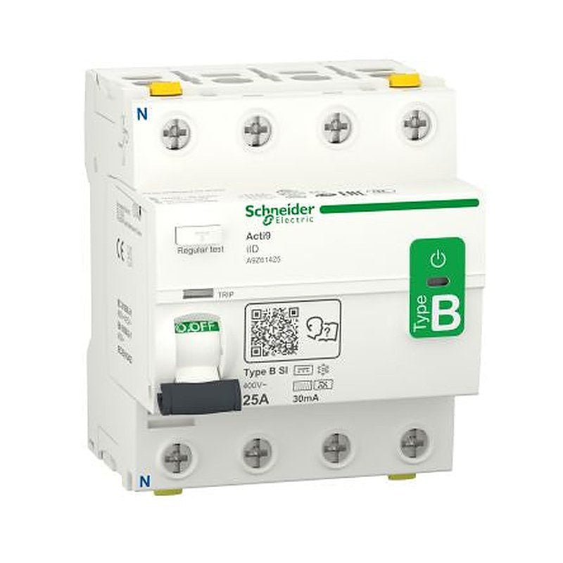 Schneider Electric Acti9 iID Series Residual Current Circuit Breaker, 25A, 4-Pole, 30 mA, Type B, 1500 A