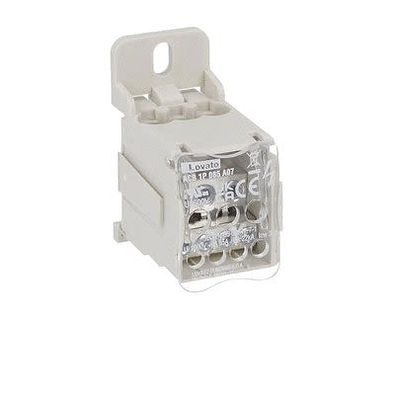 Lovato Distribution Block, 7 Way, 1000V, 85A, Light Grey