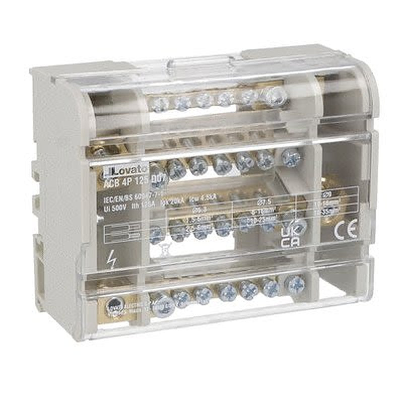 Lovato Distribution Block, 7 Way, 500V, 125A, Light Grey