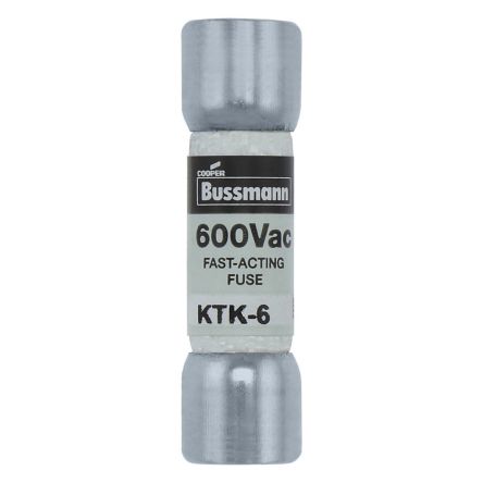 Eaton 6A F Melamine Cartridge Fuse, 10 x 38 mm