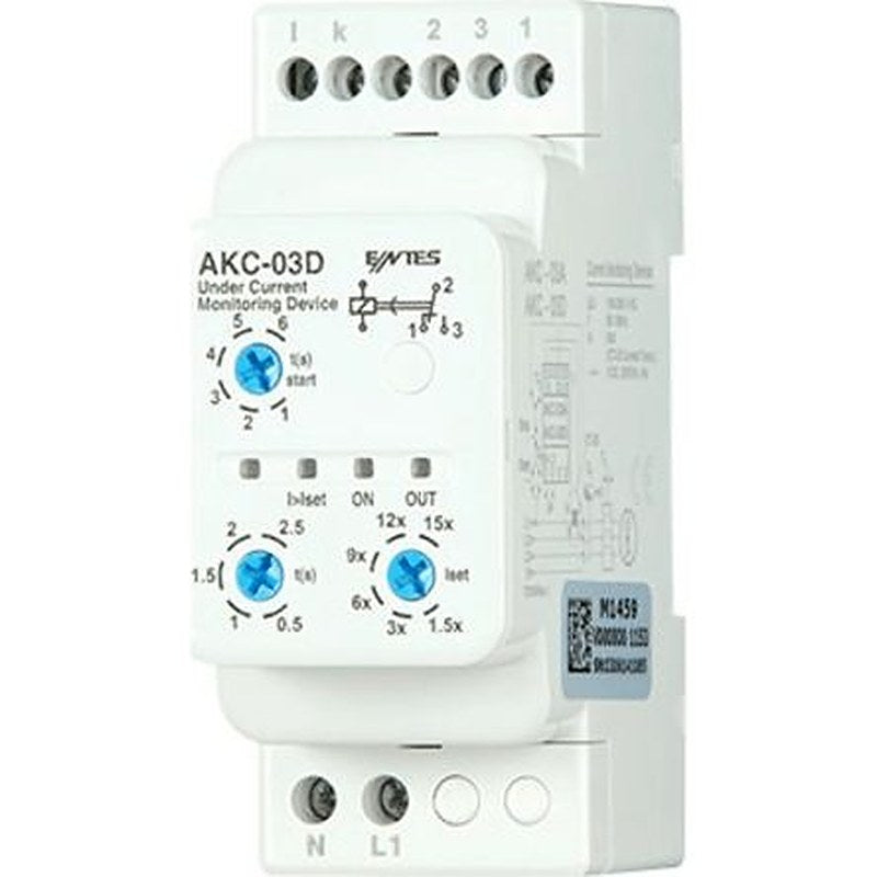 ENTES Current Monitoring Relay, 1 Phase, 1 CO, DIN Rail, 0.5A to 60A, 230V ac