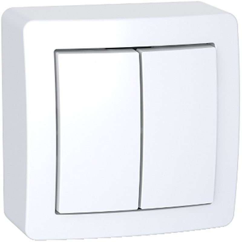 Schneider Electric ALB62 Polar White 2 Gang Switch, 10A Indoor & Outdoor