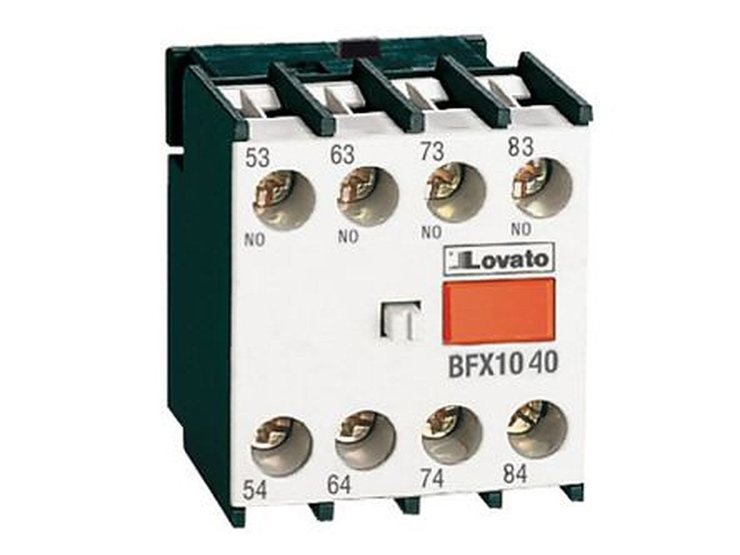Lovato Auxiliary Contact, 4 Contact, 4 NO, BFX10, Front, 10 A, BFX1040