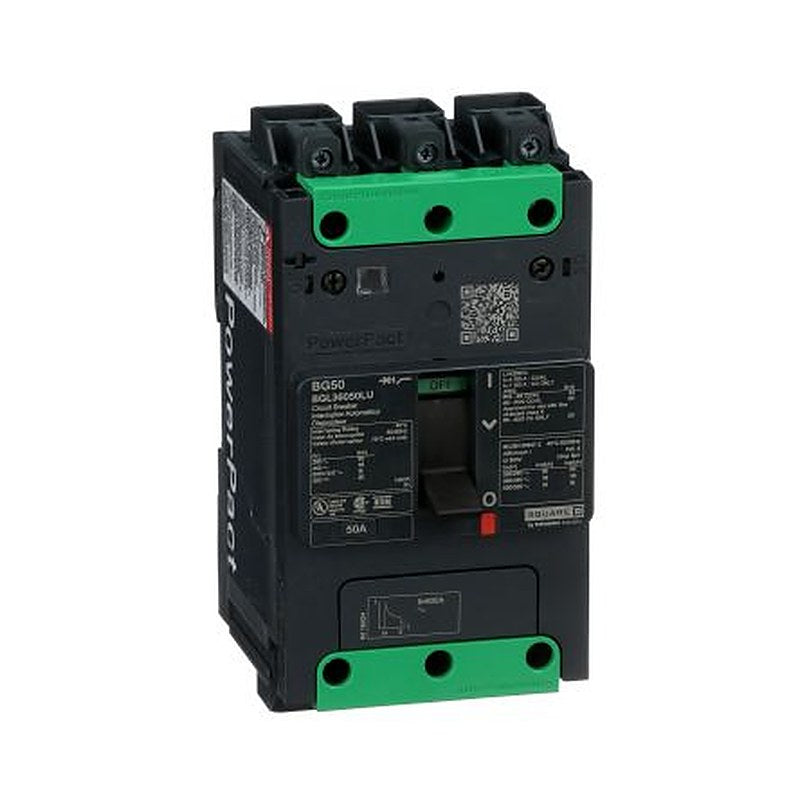 Schneider Electric, PowerPact, PowerPacT Molded Case Circuit Breaker 3-Pole 50A, Breaking Capacity 65 kA, DIN Rail,