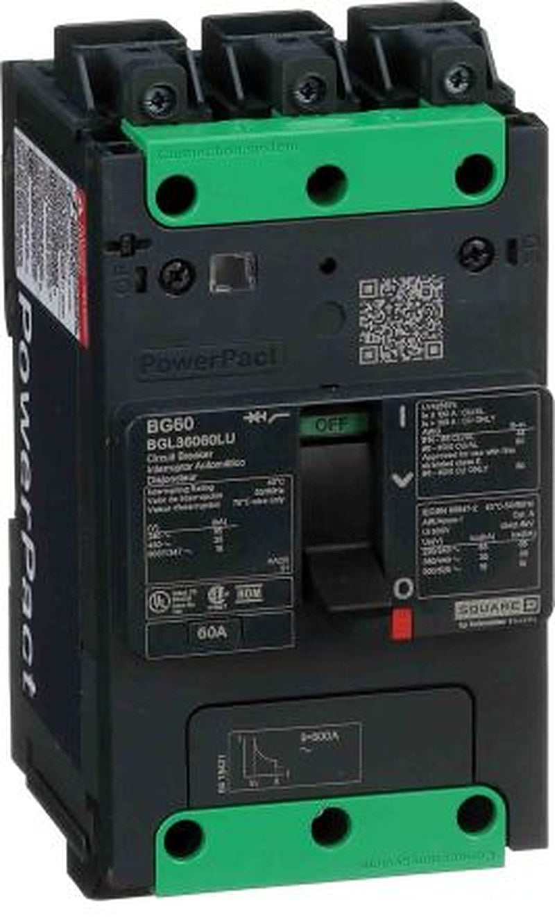 Schneider Electric, PowerPact, PowerPacT Molded Case Circuit Breaker 3-Pole 60A, Breaking Capacity 65 kA, Screw