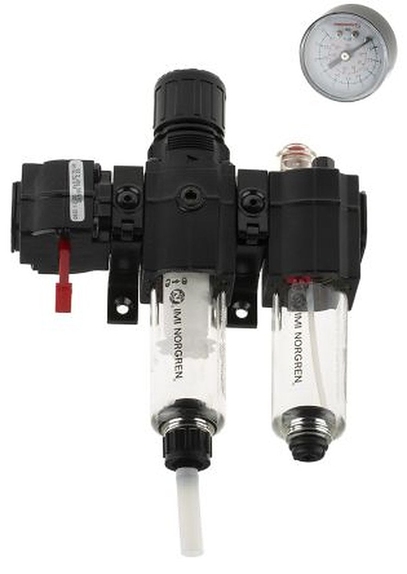 Norgren 3/8 in G FRL, Semi Automatic Drain, 40 μm Filtration Size