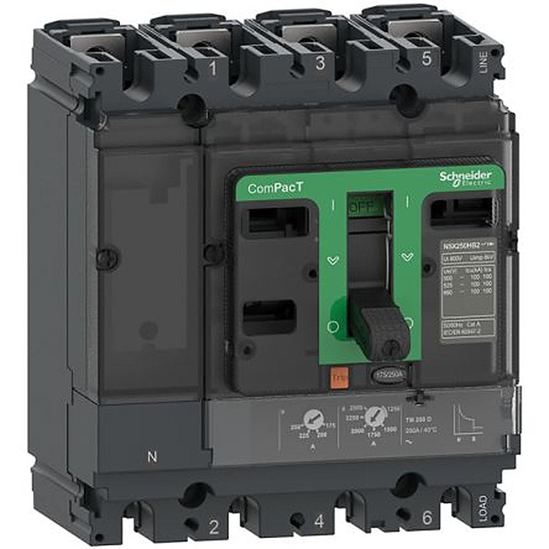 Schneider Electric, ComPact, ComPacT NSX Molded Case Circuit Breaker 4-Pole 200A, Breaking Capacity 15 kA, Fixed
