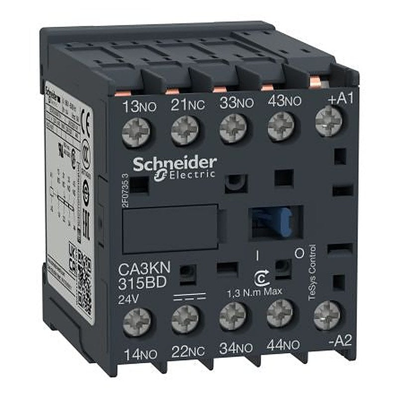 Schneider Electric CA3K Control Relay, 24V dc Coil, 4-Pole, 3 W 24V dc, 3 NO/1 NC, 690V