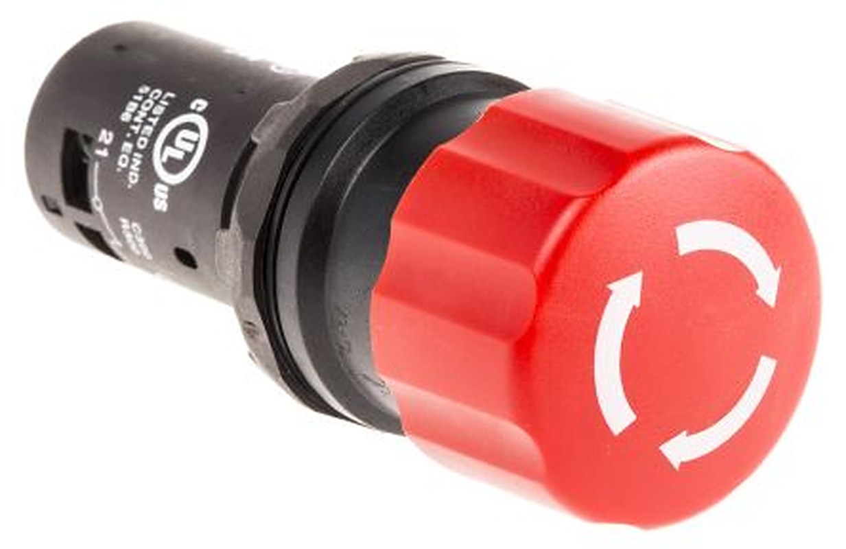 ABB 1SFA Series Twist Release Emergency Stop Push Button, Panel Mount, 22.5 mm Cutout, SPDT, IP69K, IP66, IP67