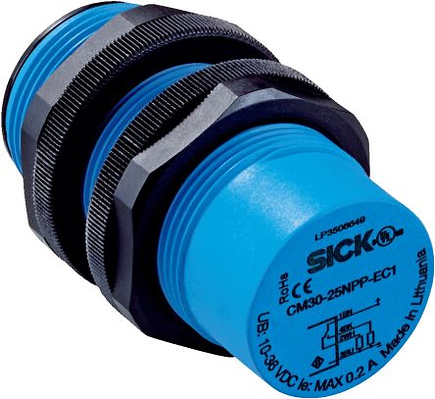 SICK CM30-25NNP-EC1 Threaded Barrel Capacitive Proximity Sensor CM 25 mm, M30 x 1 NPN 200mA 30V 30 V dc