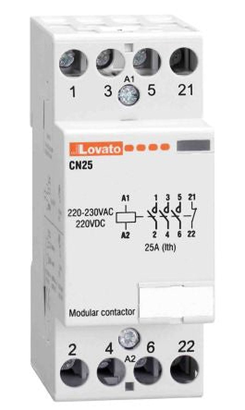 Lovato CN Contactor, 24V ac/dc Coil, 4-Pole, 25 A 24V ac/dc, 4 NO, 110V ac