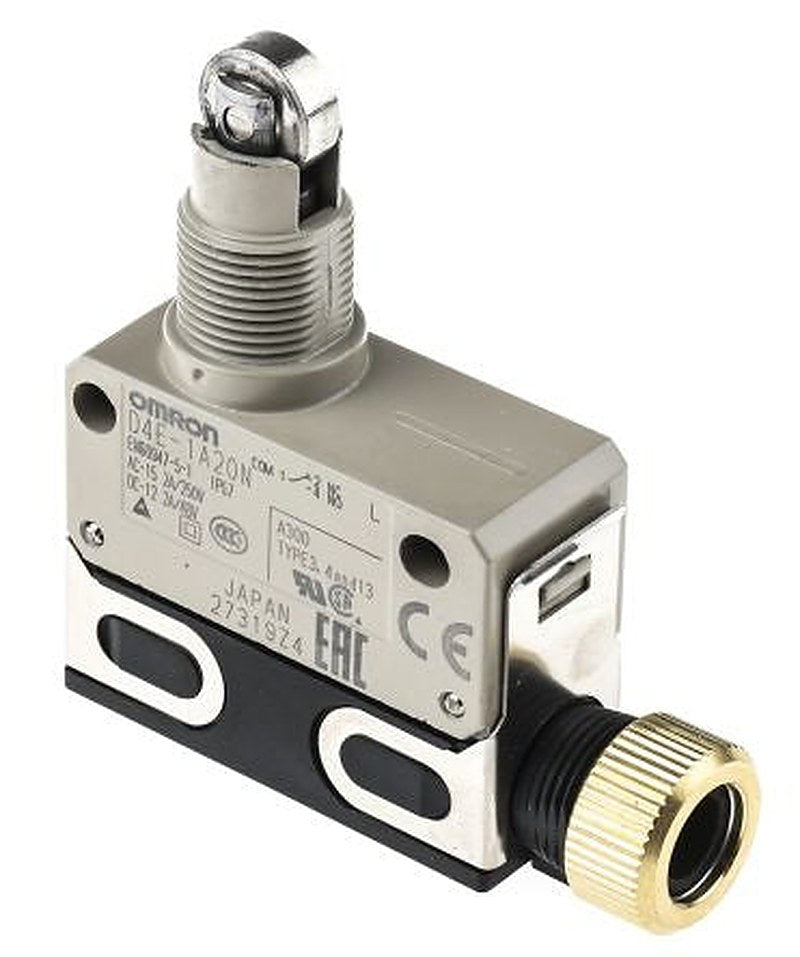 Omron D4E Series Roller Plunger Limit Switch, 1 NO/1 NC, IP67, Metal Housing, 125V, 15A