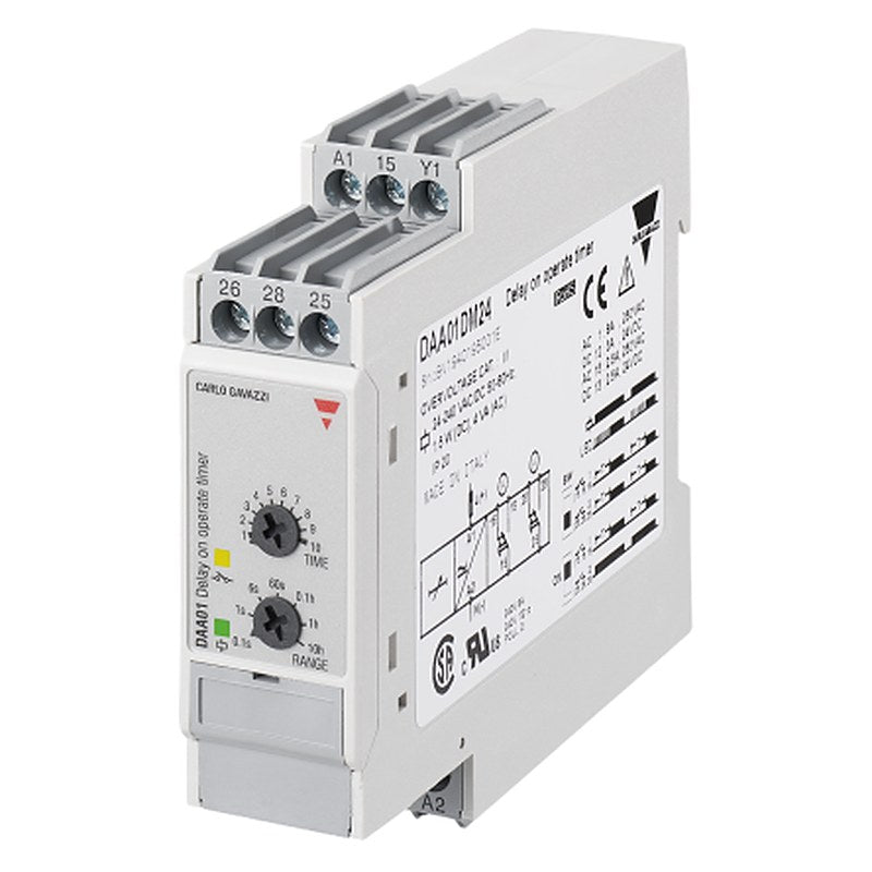 Carlo Gavazzi DAA01CM Series DIN Rail Timer Relay, 1-Contact, 24 V dc 240V ac, 0.1 to 100 h, 1-Function, SPDT Switch