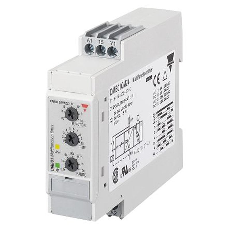 Carlo Gavazzi DMB01 Series DIN Rail Timer Relay, 2-Contact, 24 V dc 24V ac, 240 V ac, 0.1 s to 100 h, 7-Function, SPDT