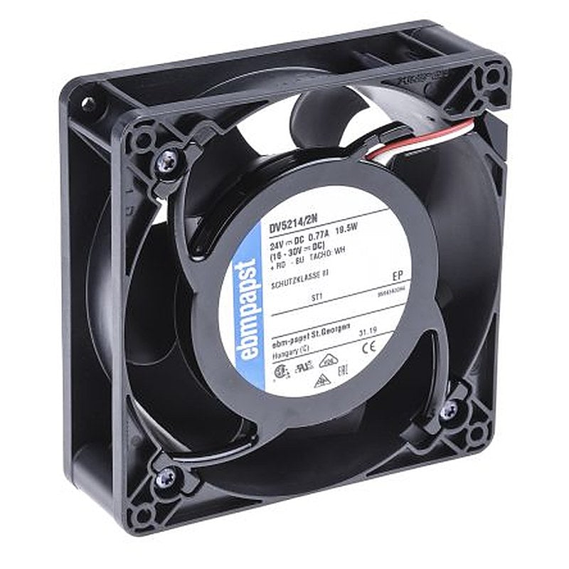 ebm-papst DV 5200 Series Axial Fan, 24V dc, 270 m³/h, 20 W, 850 mA Max, IP68 127 mm 127mm 38 mm