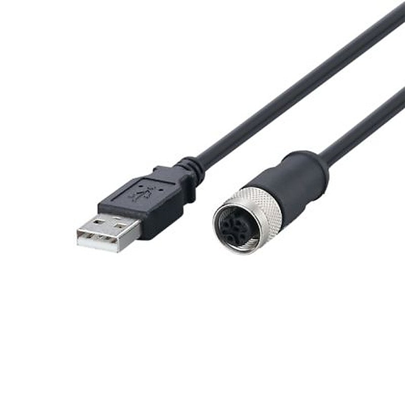 ifm electronic USB Cable, Male USB Type A to Female, USB 2.0 M12, Black, 1 m