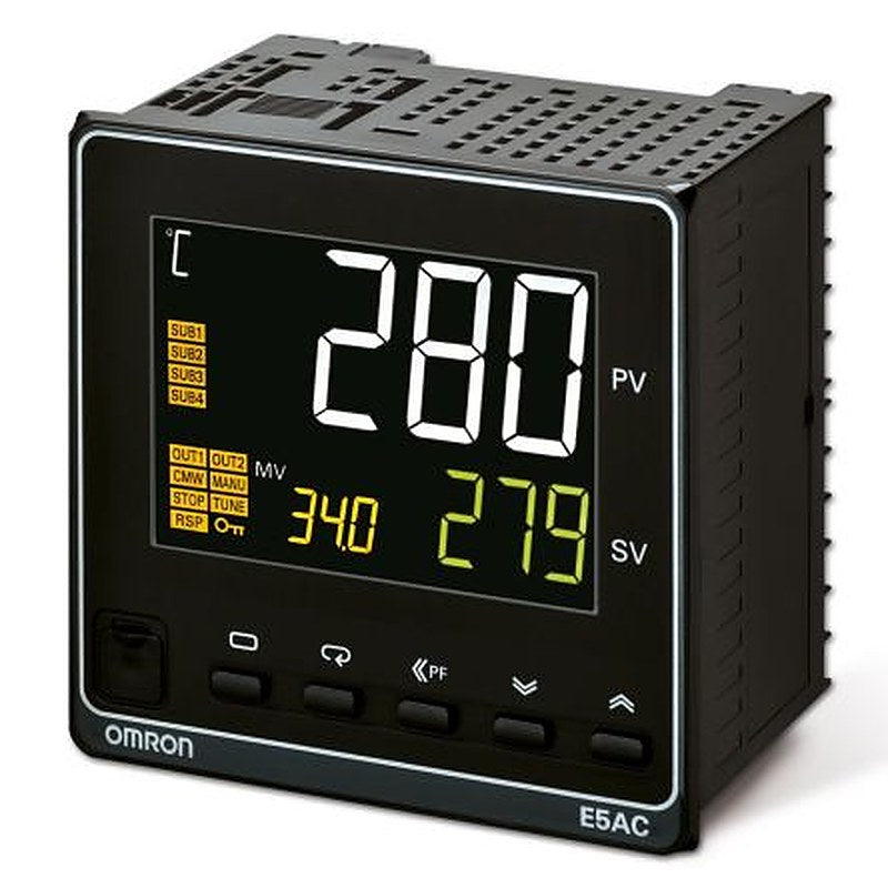 Omron E5AC Panel Mount PID Temperature Controller 2 Input, 4 Output Solid State Relay 240V ac PID Controller
