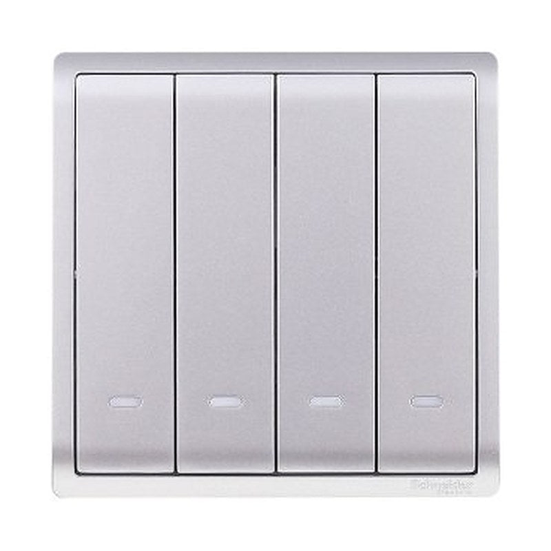 10AX 250V 4Gang 1way switched with Fluorescent Locator,Aluminium Silver (10AX 250V 4Gang 1way switched with Fluorescent Locator Aluminium Silver) is a Schneider Electric product. Designed for reliable performance and long service life. Available across Iraq — contact us for pricing and delivery options.