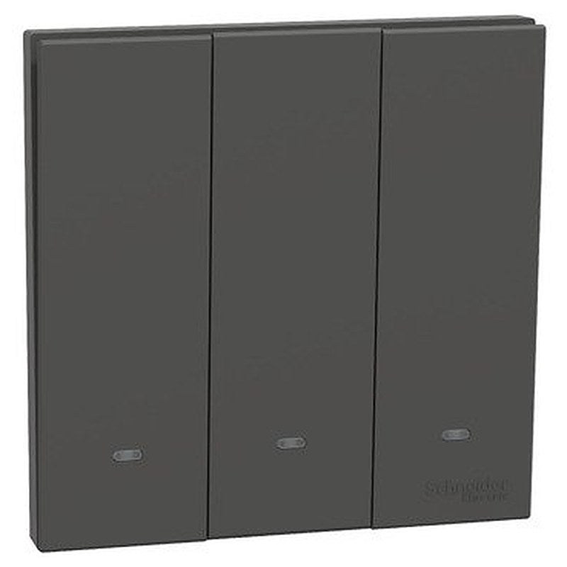 Momentary switch, AvatarOn C, 10A 250V, 3 gang, with fluorescent lamp, dark grey (Momentary switch AvatarOn C) is a Schneider Electric product. Designed for reliable performance and long service life. Available across Iraq — contact us for pricing and delivery options.