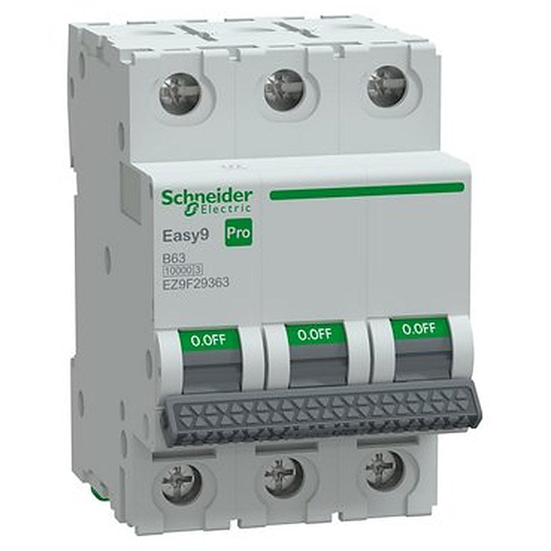 Miniature Circuit Breaker(MCB), Easy9 Pro, 3P, 63A, B curve, 10000A(IEC/EN 60898-1), 10kA(IEC/EN 60947-2) (Miniature Circuit Breaker(MCB) Easy9 Pro) is a Schneider Electric product. Designed for reliable performance and long service life. Available across Iraq — contact us for pricing and delivery options.