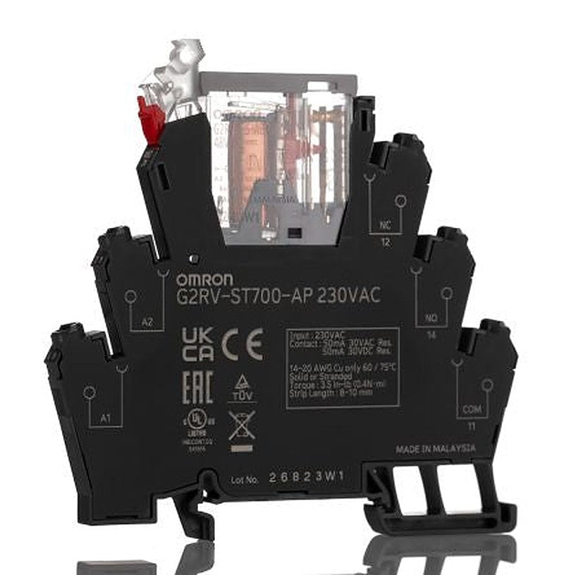 Omron G2RV-ST Series Electromechanical Interface Relay, DIN Rail, 230V ac Coil, SPDT, 6.8mA