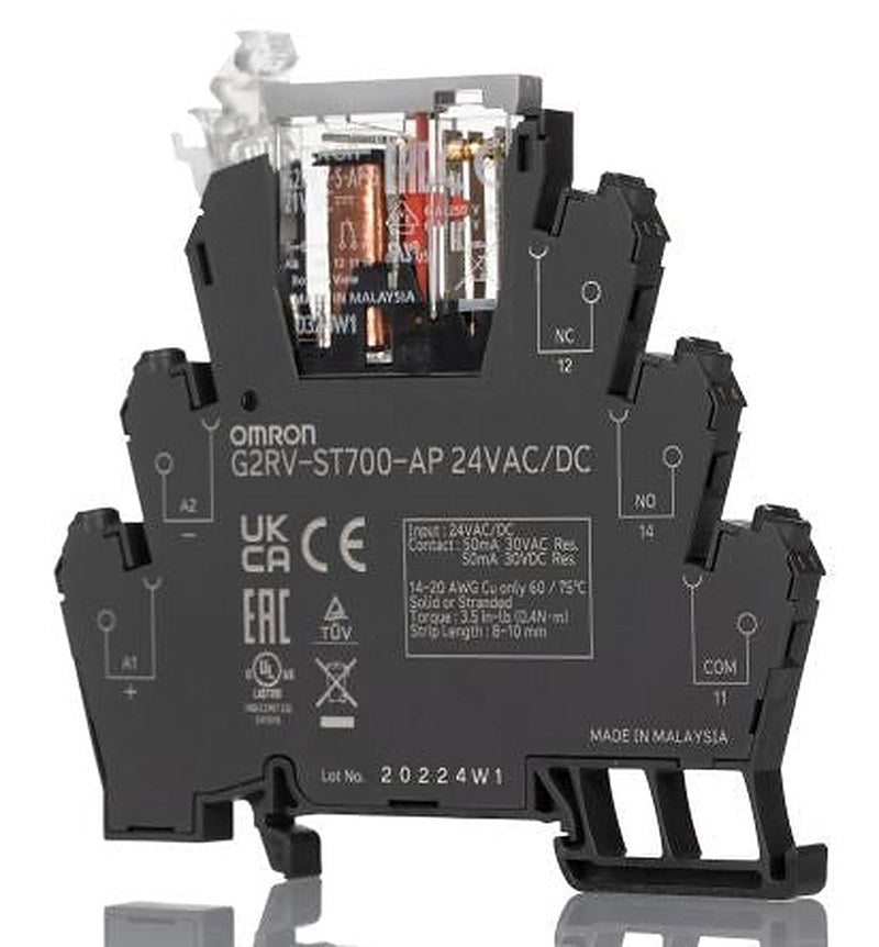 Omron G2RV-ST Series Electromechanical Interface Relay, DIN Rail, 24V ac/dc Coil, SPDT, 12.6mA