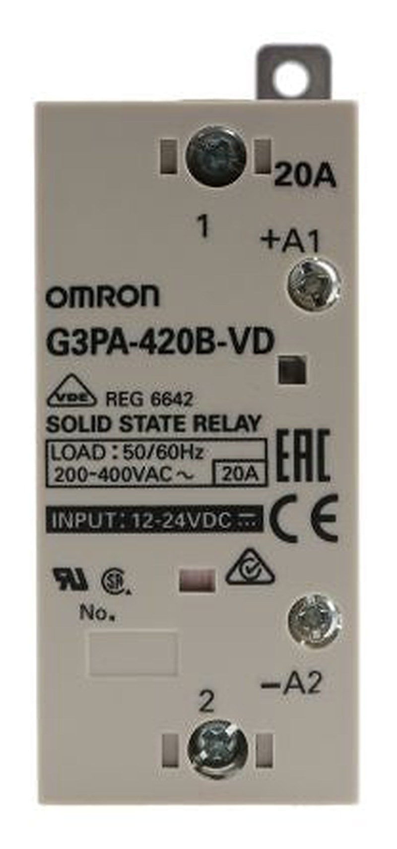 Omron G3PA Series Solid State Relay, 20 A Load, DIN Rail Mount, 440 V Load, 30V Control
