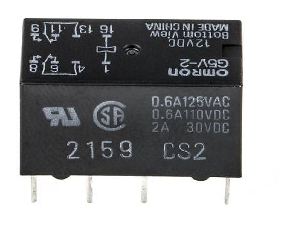 Omron PCB Signal Relay, 12V dc Coil, 2A, DPDT
