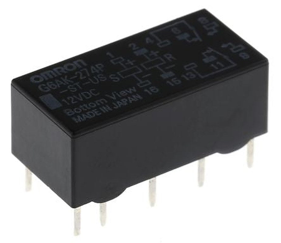 Omron PCB Signal Relay, 12V dc Coil, 500mA, DPDT