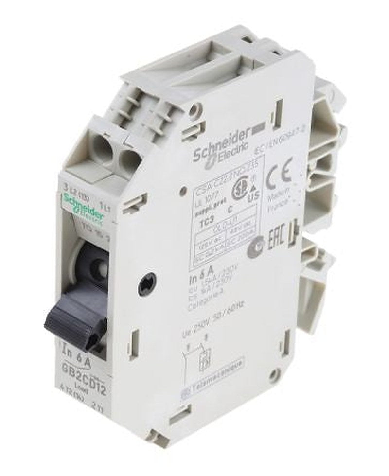Schneider Electric TeSys GB2 Thermal Circuit Breaker - 1-Pole, DIN Rail, 6A Current Rating, 1.5 kA, 277V ac, 48 V dc