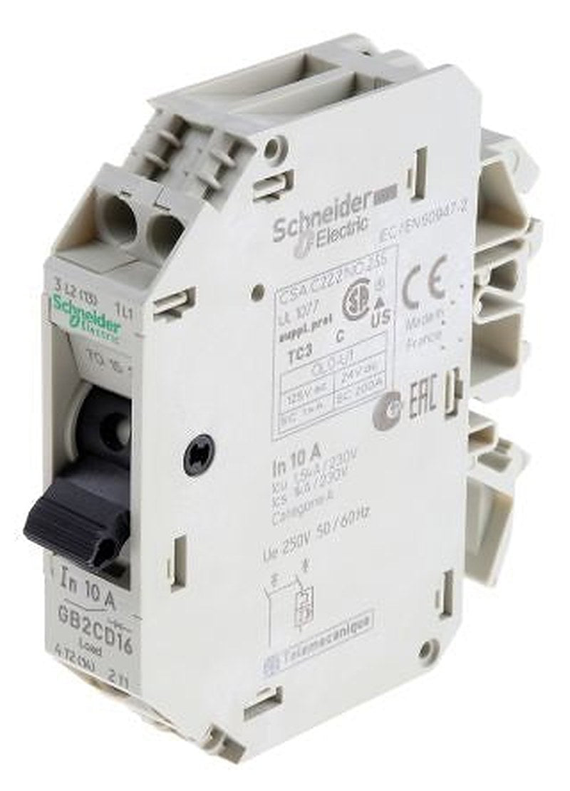 Schneider Electric TeSys GB2 Thermal Circuit Breaker - 1-Pole, DIN Rail, 10A Current Rating, 1.5 kA, 110V ac, 48 V dc