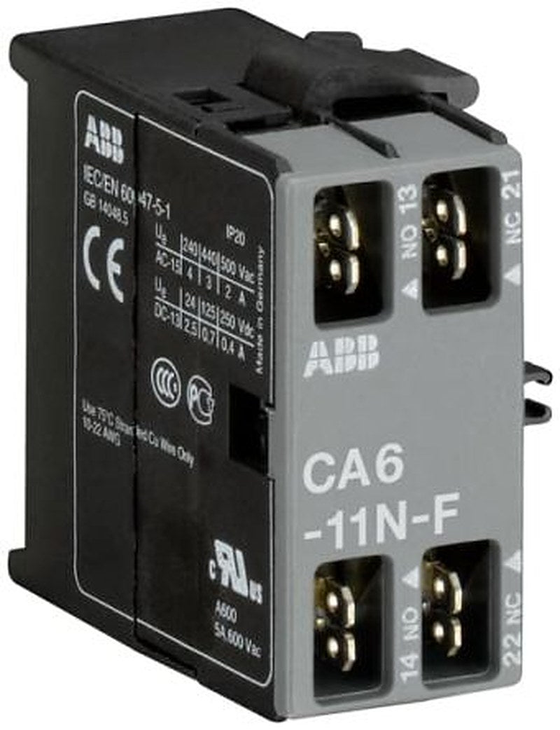 ABB Auxiliary Contact, 2 Contact, 1 NO/1 NC, CA6, Side, 6 A, 250V, GJL1201318R0004 CA6-11N-F