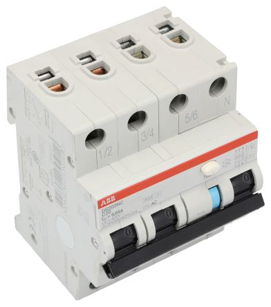 ABB Residual Current Circuit Breaker with Overload Protection, 20A Current Rating, 4-Pole, 30 mA Trip Sensitivity, Type