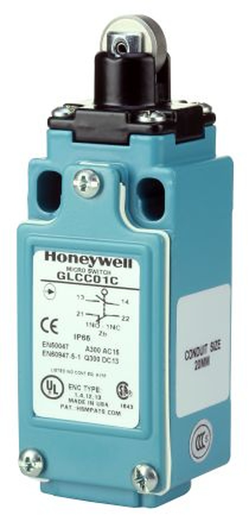 Honeywell GLC Series Roller Plunger Limit Switch, 1 NO/1 NC, IP66, Die Cast Zinc Housing, 240V ac, 6A