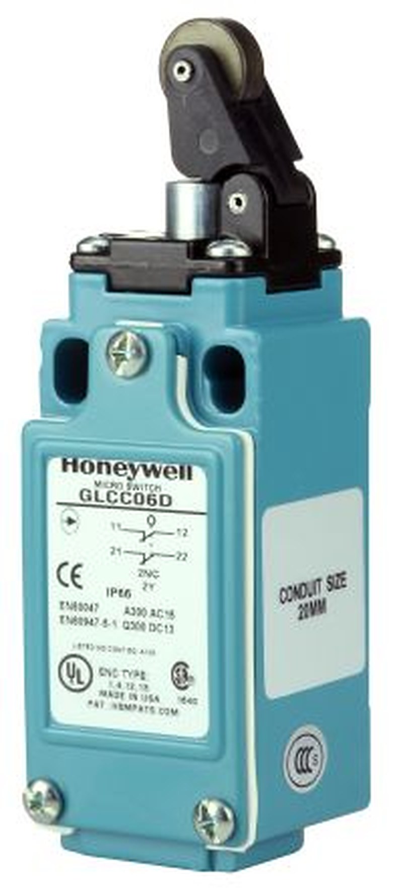 Honeywell GL Series Roller Lever Limit Switch, 1 NO/1 NC, IP67, Die Cast Zinc Epoxy Coated Housing, 240V ac, 6A