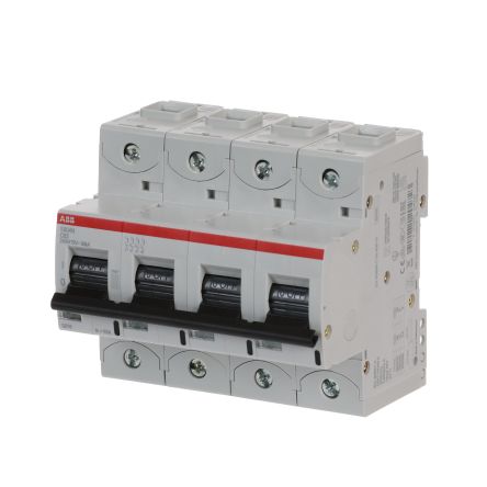 ABB High Performance S800N Miniature Circuit Breaker, 4-Pole, 63A, Type C, 400V, 690 V AC, 375 V dc DC, 36 kA Breaking