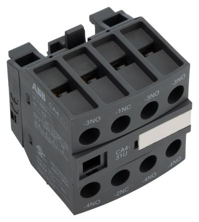 ABB Auxiliary Contact, 4 Contact, 3 NO/1 NC, CA4, Front, 6 A, 600 V dc, 690V ac, 1SBN010140R1331 CA4-31U