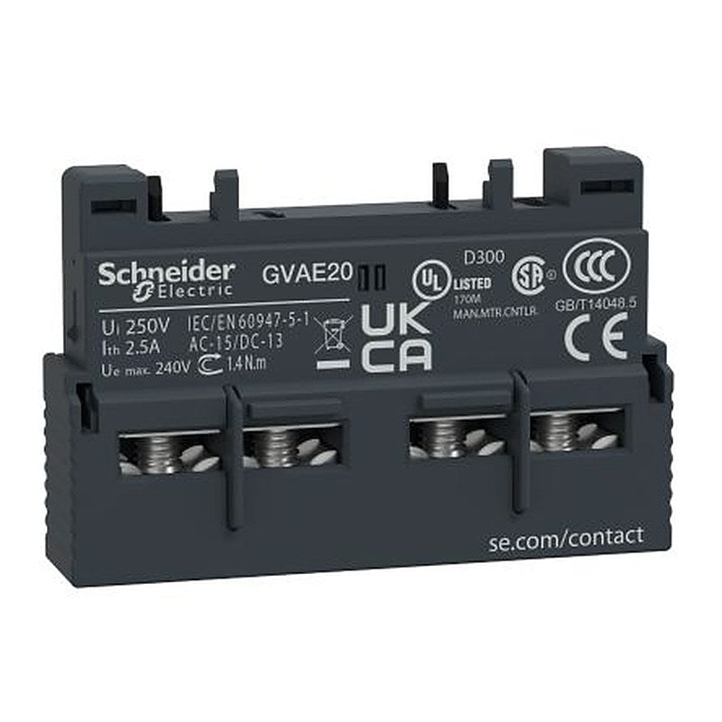 Schneider Electric Auxiliary Contact, 2 Contact, 2 NO, TeSyS GV, Front, 2.5 A, 240 V ac, 60V dc, GVAE20